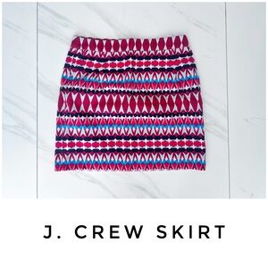 J, Crew skirt size 4 print geometric boho red pink blue white
